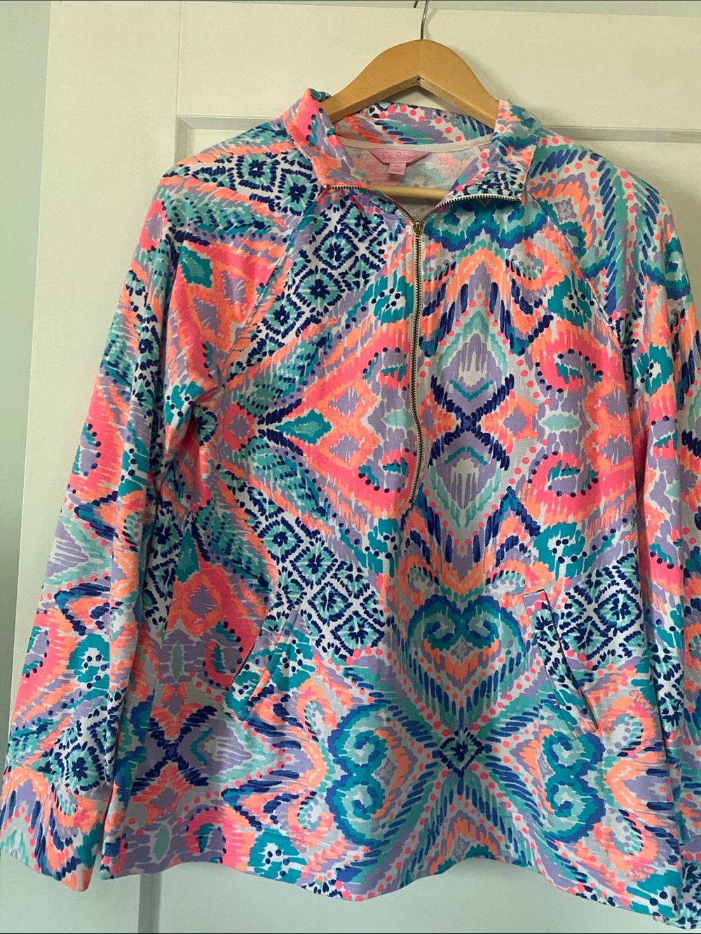 ladiesMulticolor Zip-Front One-Piece - Vibrant Coral, Teal & Navy Print
